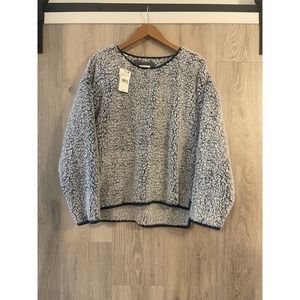 Jachs Girlfriend NY - Faux Sherpa/ Long Sleeve Crew Neck/ Blue & White/ L / NWT